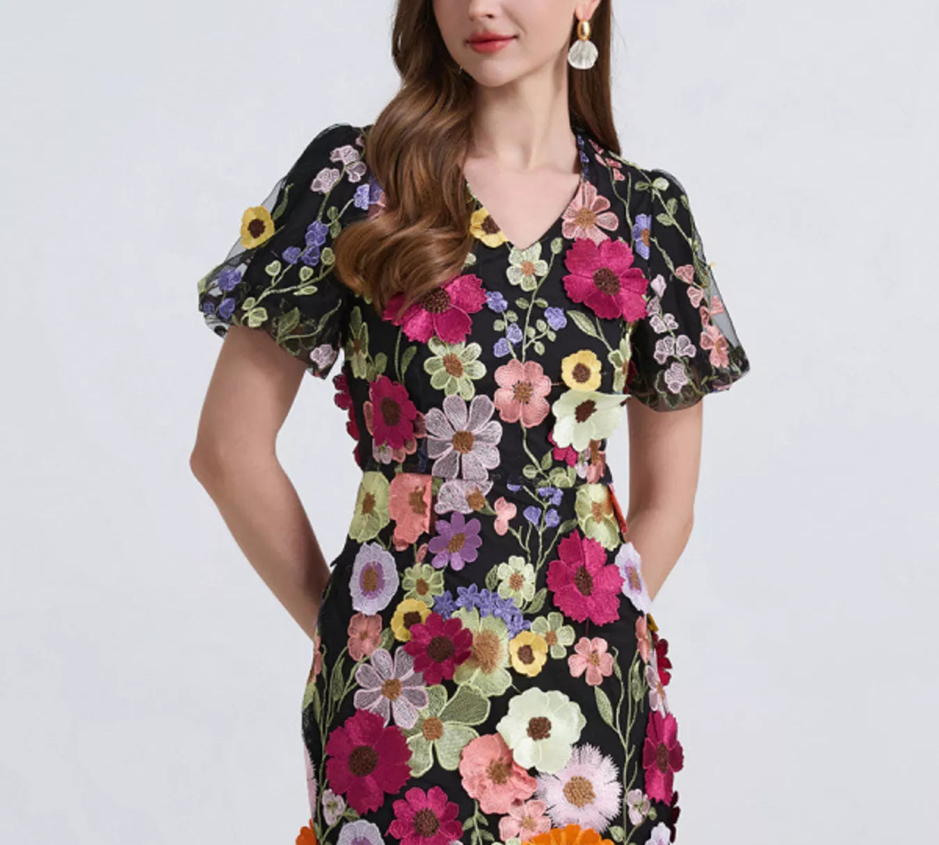 Floral puff sleeve mini homecoming dress from the Chaotic Fashion occasion dress collection