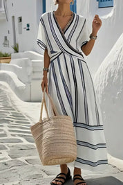Striped Maxi Dress for Women – Half Sleeve in Dark Navy – Chaotic Fashion