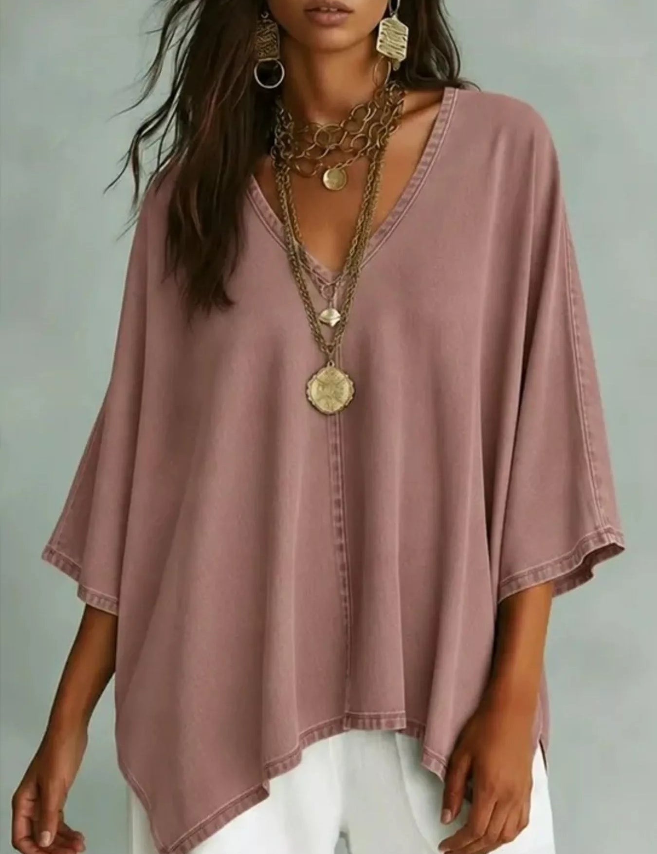 Dolman V-Neck Top – Apricot Colorway – Chaotic Fashion