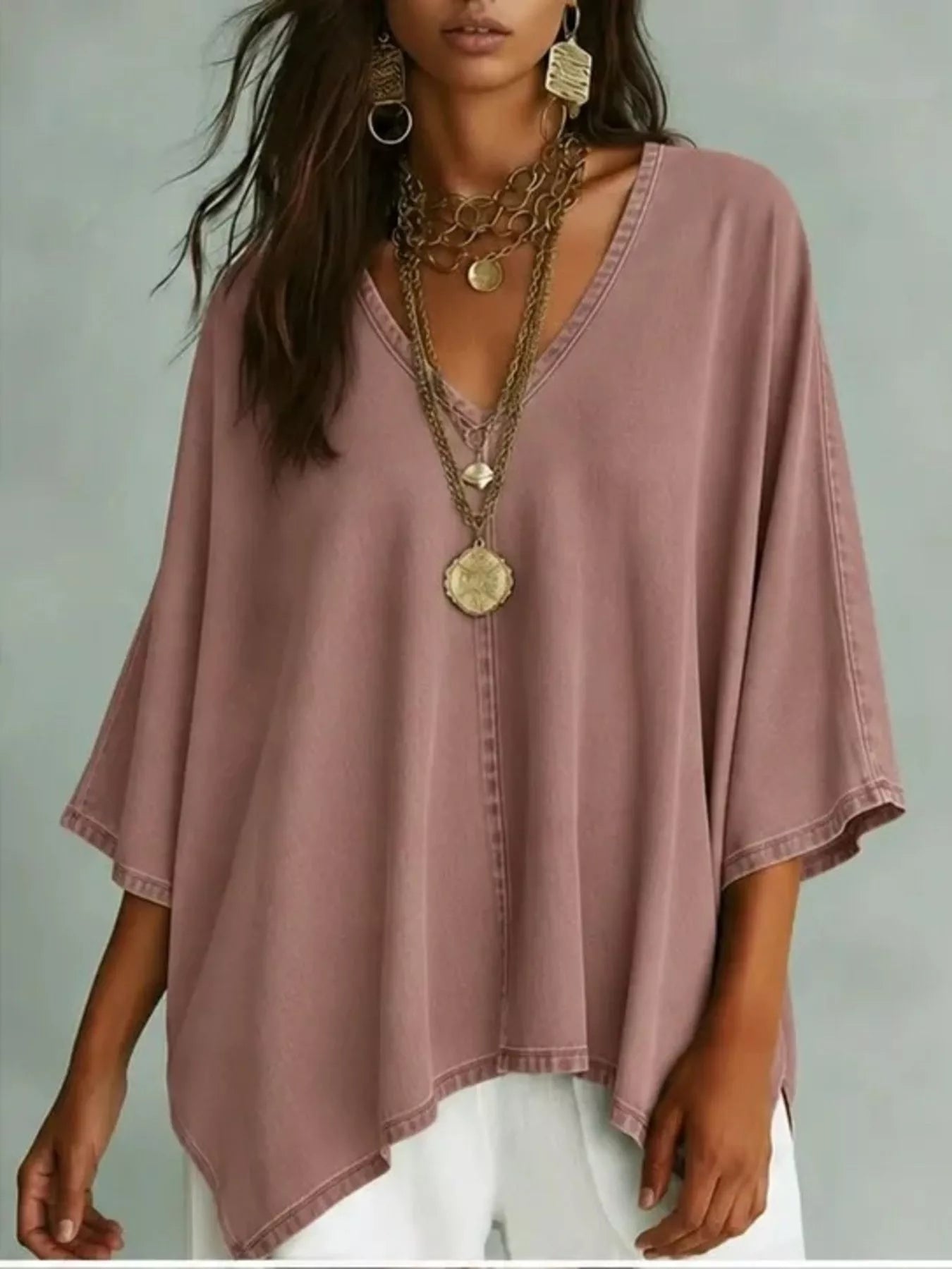 Dolman V-Neck Top – Apricot Colorway – Chaotic Fashion