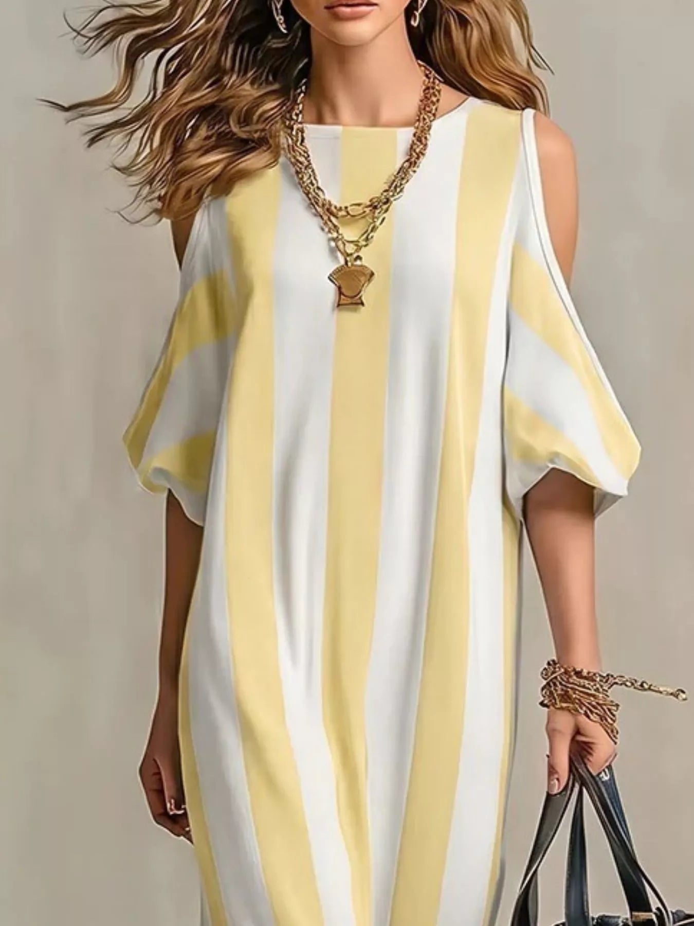 Women's maxi dress in striped, cold shoulder