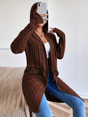 Women’s Long Knit Cardigan | V-Neck Hooded Drawstring Sweater for Fall & Winter