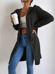 Women’s Long Knit Cardigan | V-Neck Hooded Drawstring Sweater for Fall & Winter