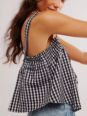 Gingham Tie-Front Top – Light Green Colorway – Chaotic Fashion