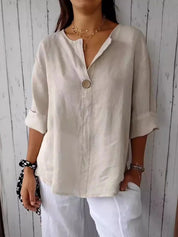 Linen Blouse – Notched Neck in Apricot – Chaotic Fashion