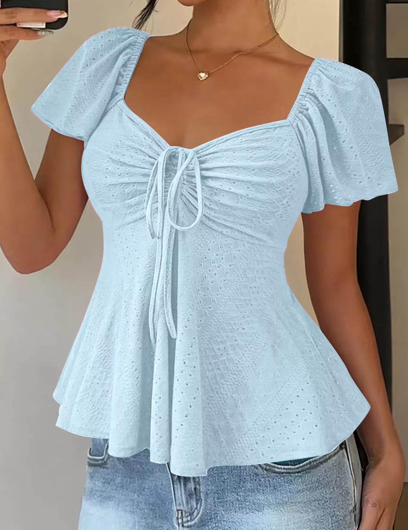 Eyelet Detail Top – Rose Red Colorway – Chaotic Fashion