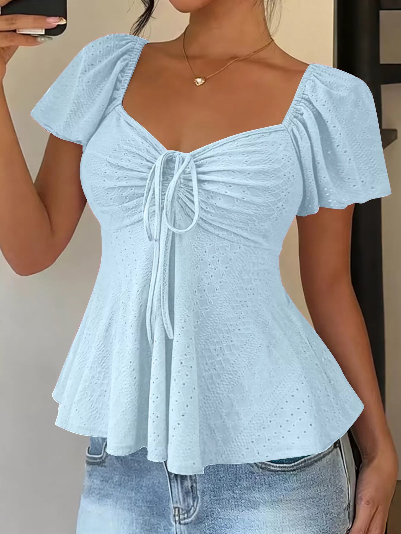 Eyelet Detail Top – Rose Red Colorway – Chaotic Fashion