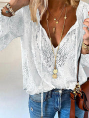 Tie-Neck Lace Blouse for Women – Sheer Style in Pink – Chaotic Fashion