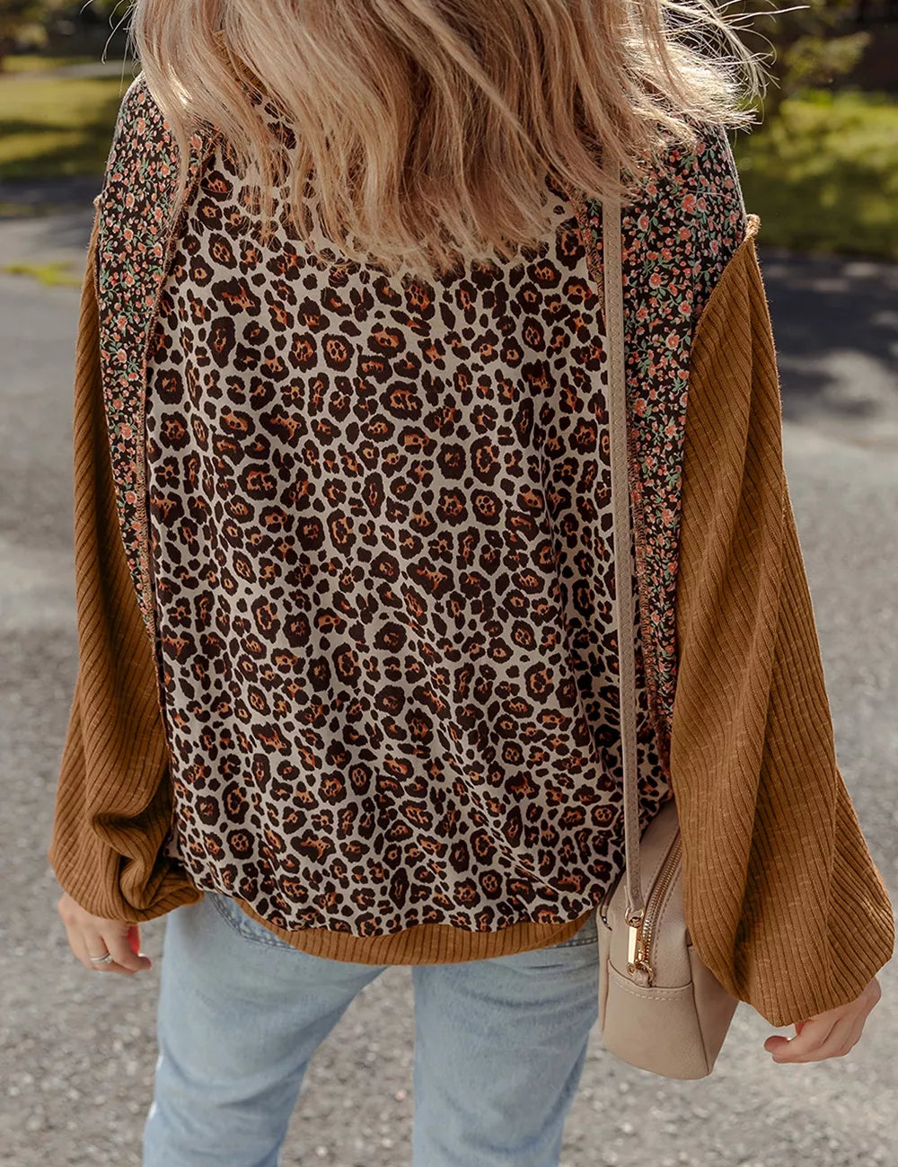 Women's floral sweatshirt, puff sleeve