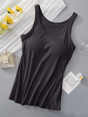 Tank with Built-In Bra – Round Neck in Dark Gray – Chaotic Fashion