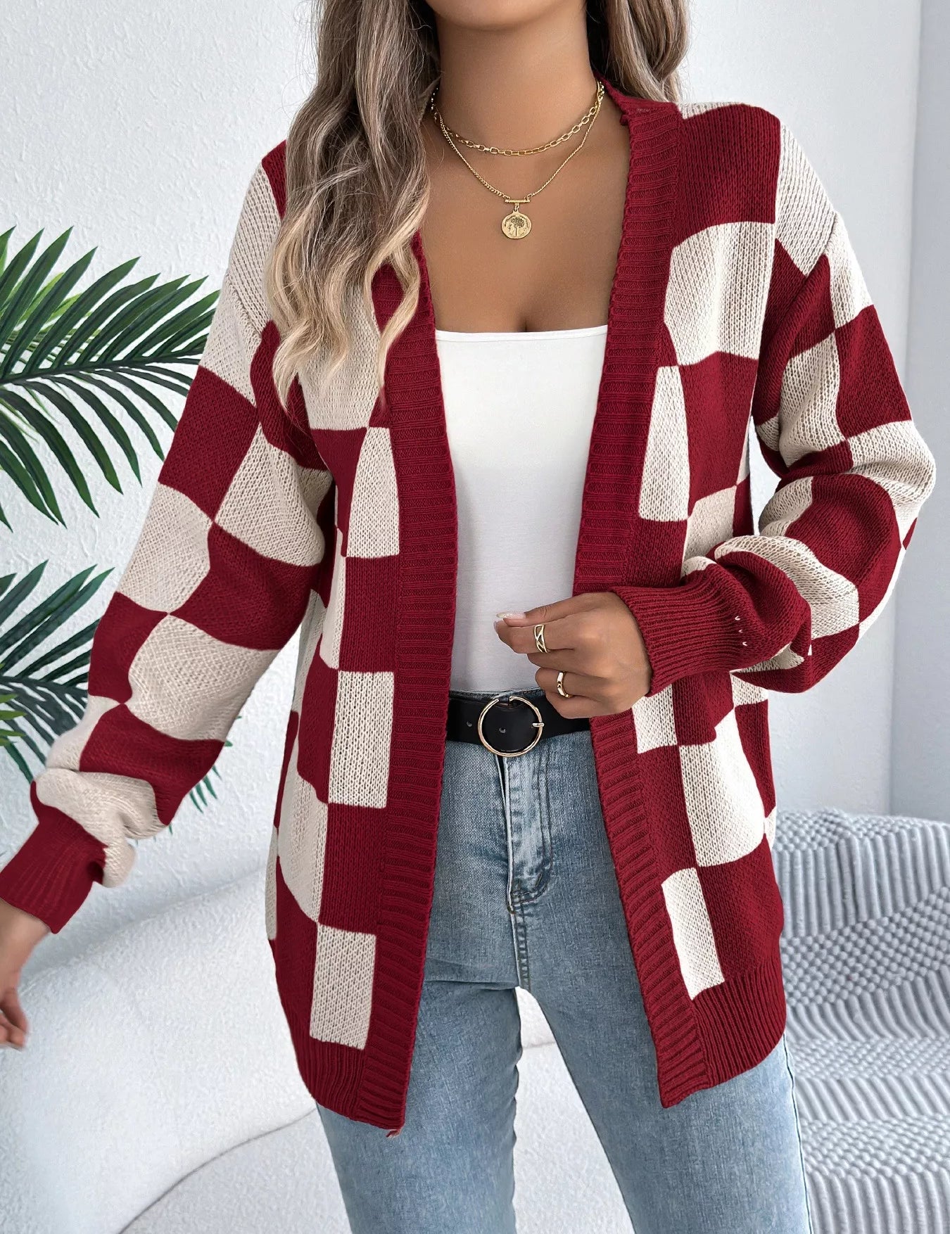 Women's plaid open front cardigan