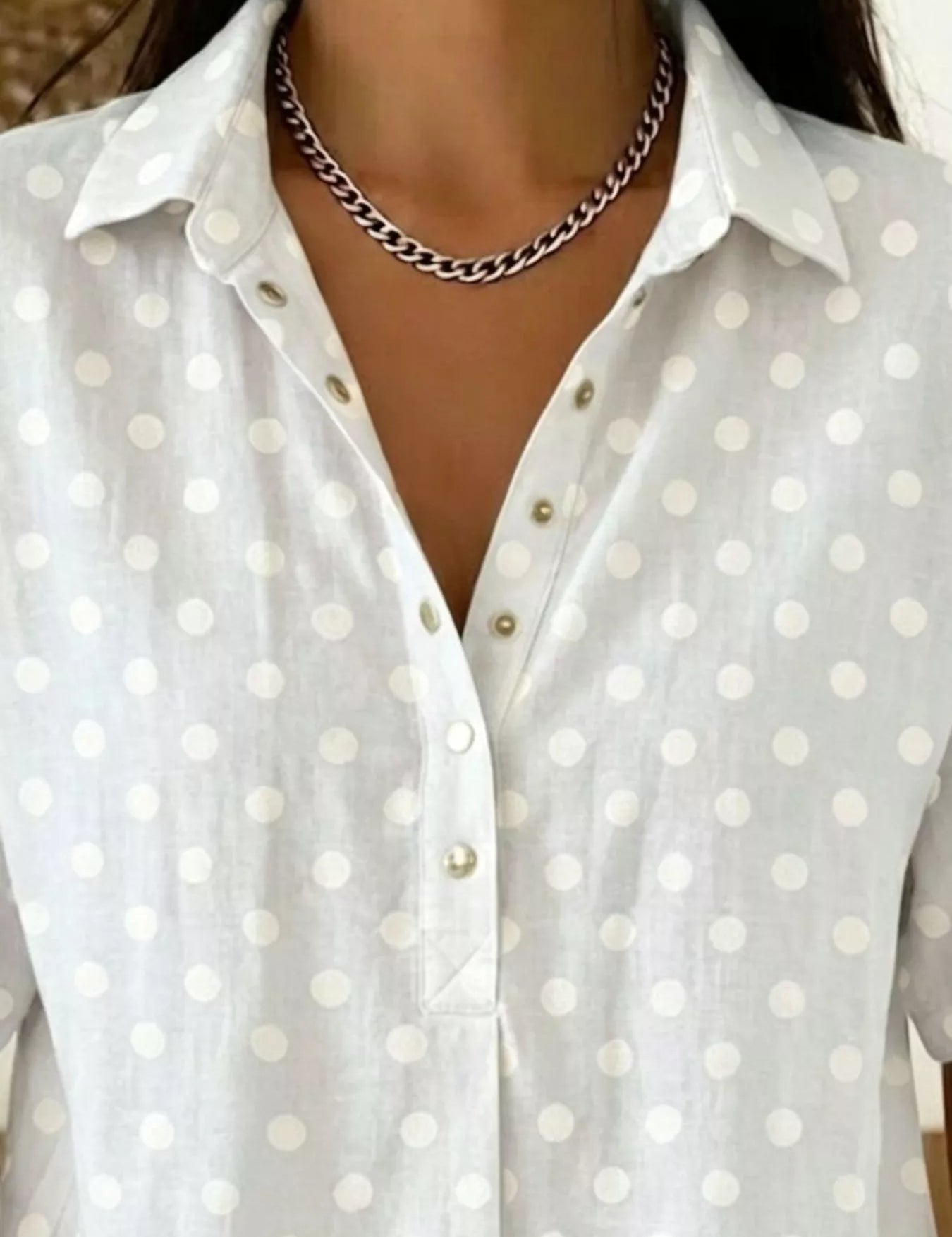Short Sleeve Shirt for Women – Polka Dot in White – Chaotic Fashion