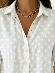 Short Sleeve Shirt for Women – Polka Dot in White – Chaotic Fashion