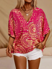 Casual V-Neck Top – Half Sleeve in Hot Pink – Chaotic Fashion