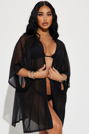 Maui Mix & Match Mesh Cover-Up Kimono  Black | Lightweight Women's Beach Cover-Up