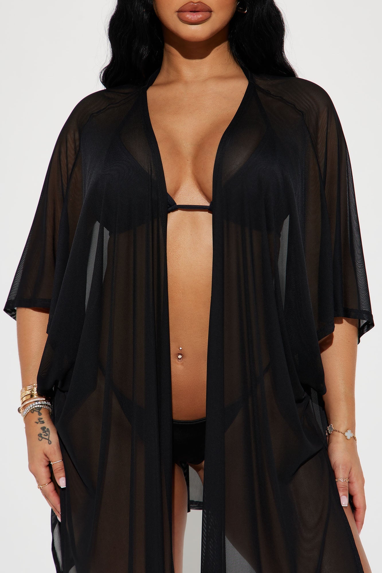 Maui Mix & Match Mesh Cover-Up Kimono  Black | Lightweight Women's Beach Cover-Up