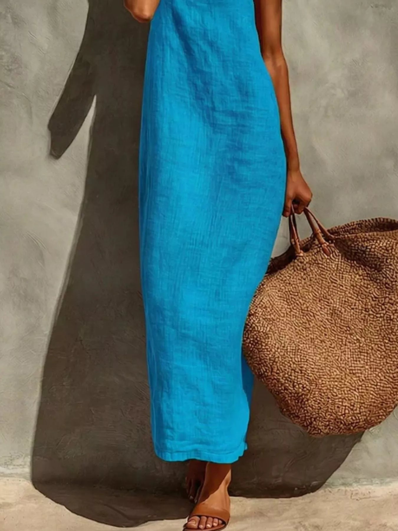 Summer Maxi Dress for Women – Blue Sleeveless Cut – Chaotic Fashion