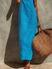 Summer Maxi Dress for Women – Blue Sleeveless Cut – Chaotic Fashion