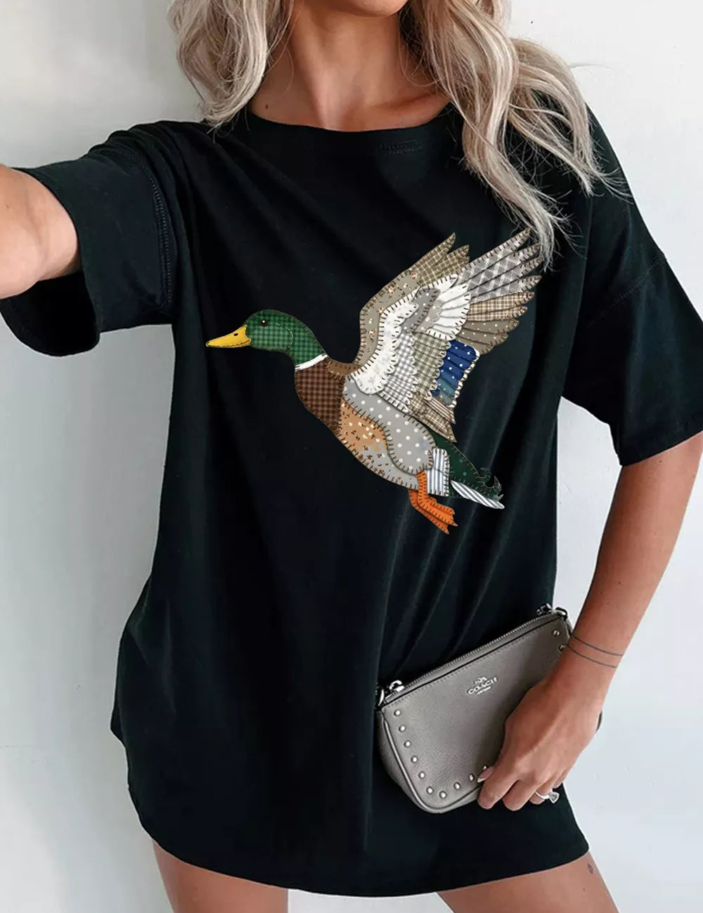 Women's Flying Duck Graphic Tee – Round Neck Cotton – Chaotic Fashion
