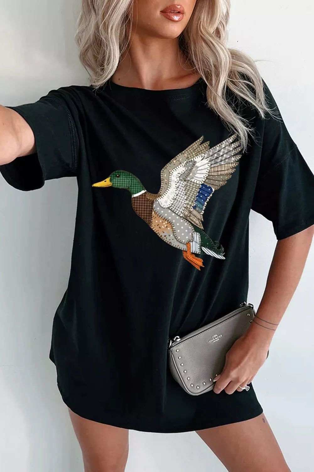 Women's Flying Duck Graphic Tee – Round Neck Cotton – Chaotic Fashion