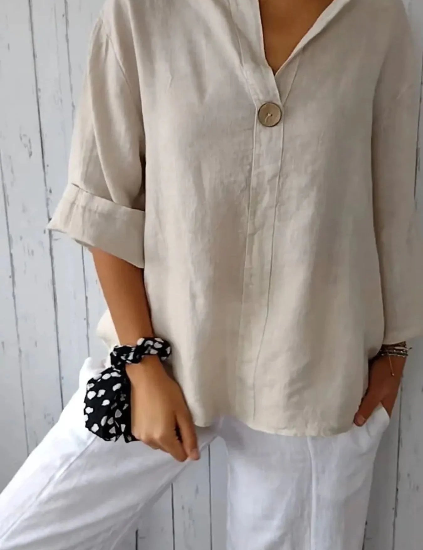 Notched Neck Blouse for Women – Button Front in Black – Chaotic Fashion