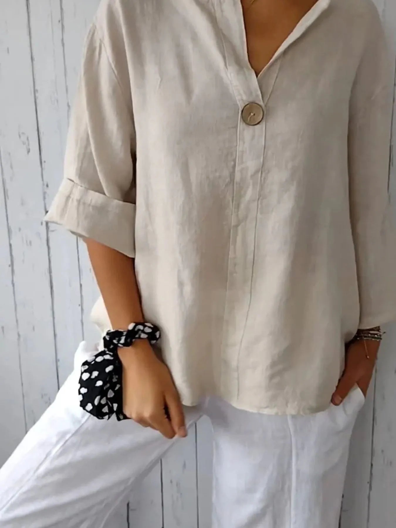 Notched Neck Blouse for Women – Button Front in Black – Chaotic Fashion