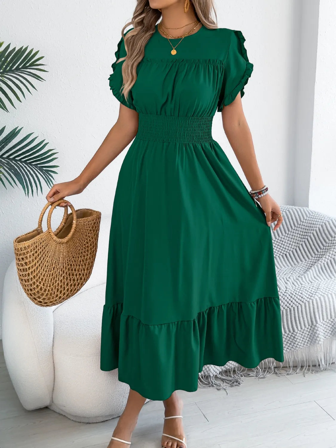 Women's midi dress, round neck