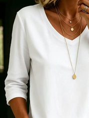 V-Neck 3/4 Sleeve Top for Women – White Colorway – Chaotic Fashion