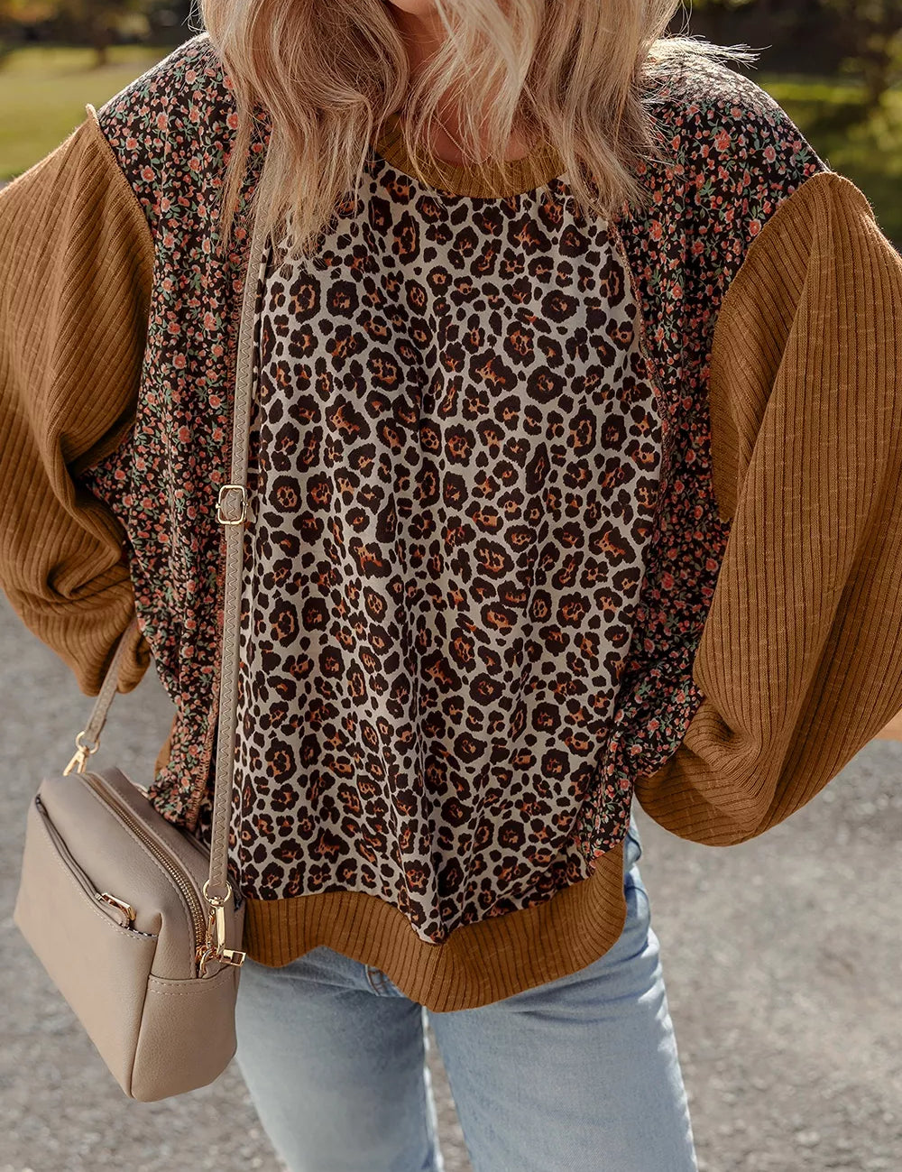 Women's floral sweatshirt, puff sleeve
