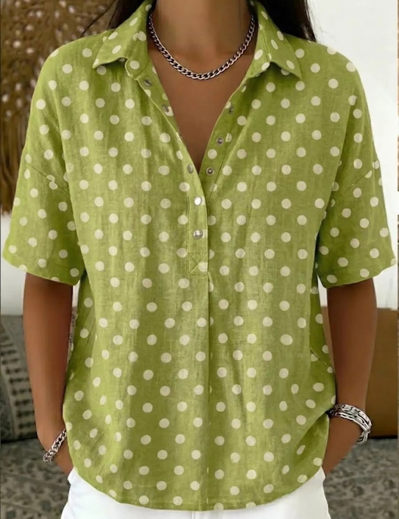 Womens Button Shirt – Purple Polka Dot Print – Chaotic Fashion