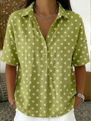 Womens Button Shirt – Purple Polka Dot Print – Chaotic Fashion