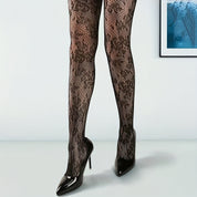 Elegant fishnet tights with floral lace