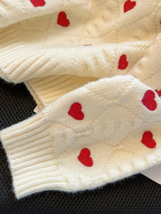 Women’s Red Heart Knit Sweater – Cozy Crew Neck Pullover, Soft Warm Winter Top for Cute Fall Outfits