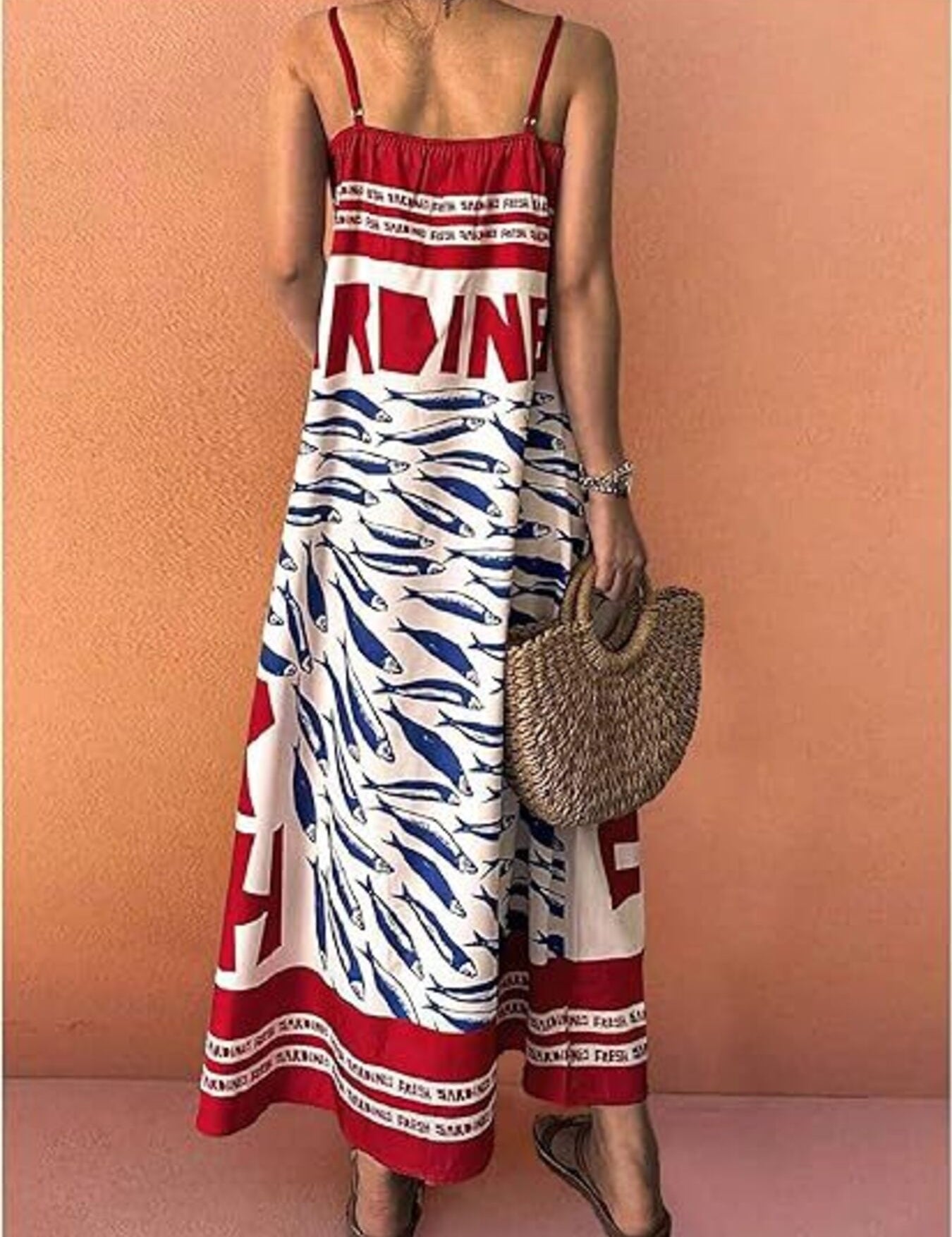 Spaghetti Strap Maxi Dress – Fun Print in Red – Chaotic Fashion