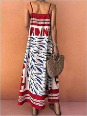 Spaghetti Strap Maxi Dress – Fun Print in Red – Chaotic Fashion