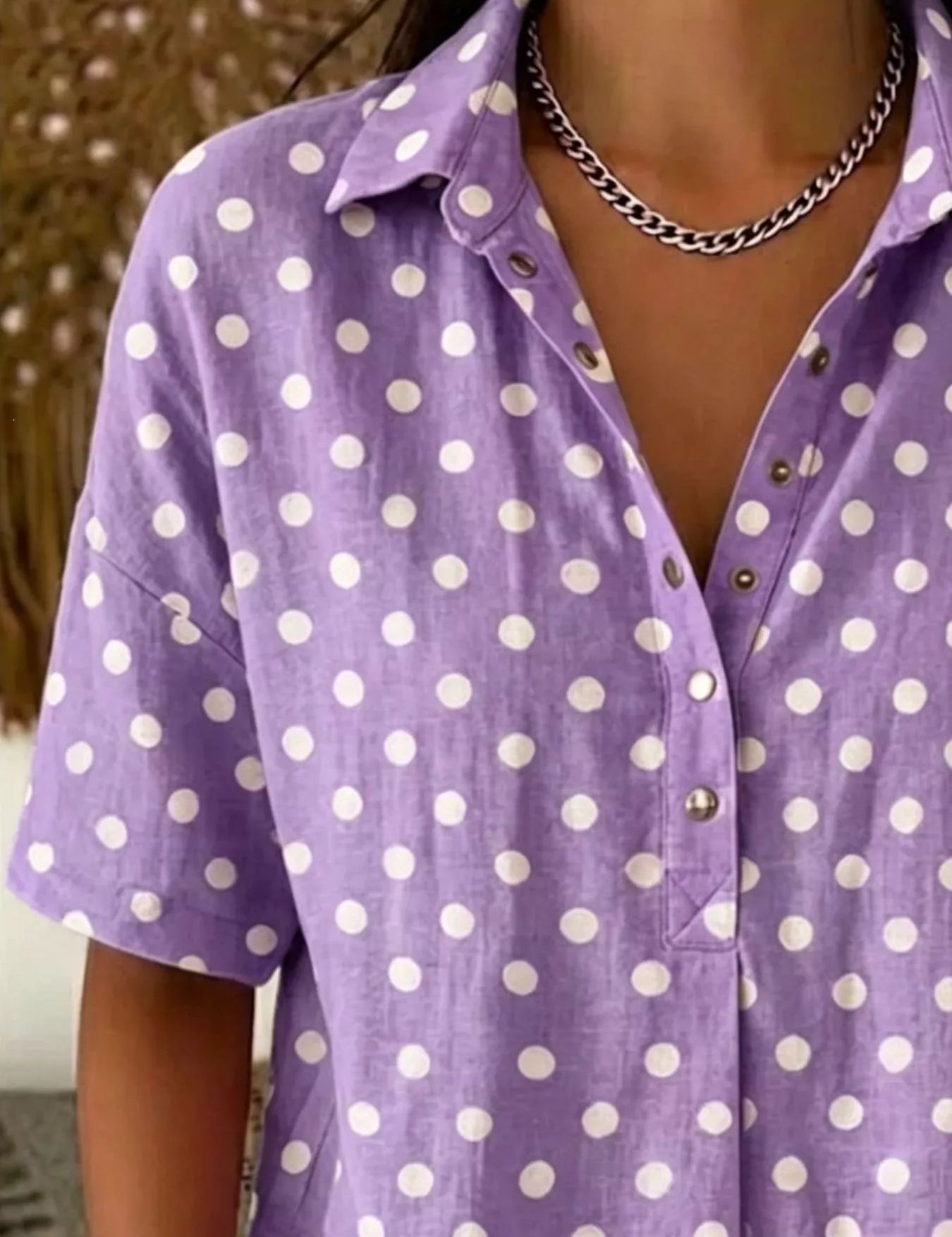 Plus Size Polka Dot Shirt – Retro Print in Light Gray – Chaotic Fashion