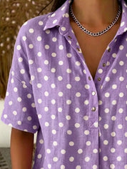 Plus Size Polka Dot Shirt – Retro Print in Light Gray – Chaotic Fashion