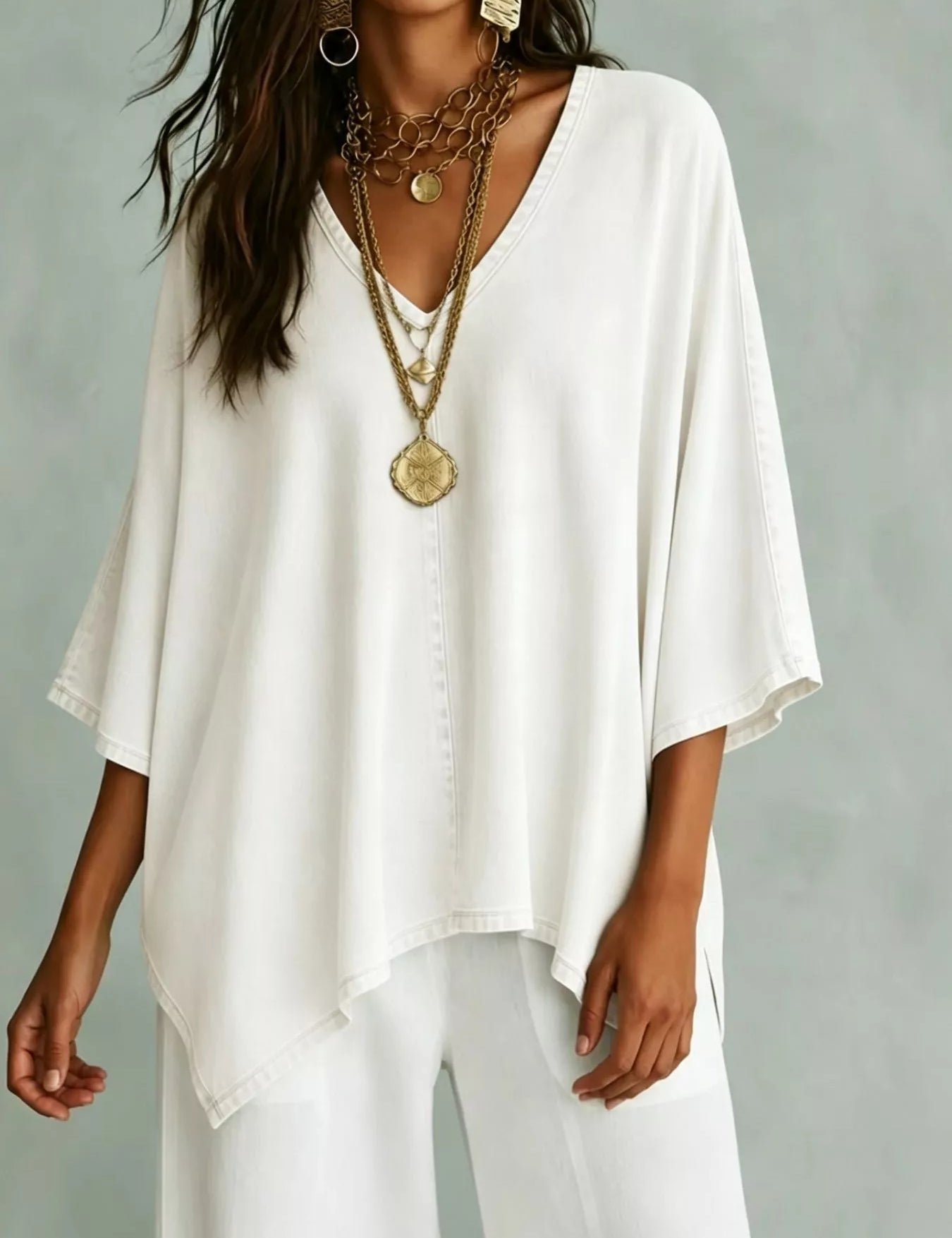 V-Neck Batwing Top – Camel Colorway – Chaotic Fashion