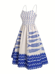 Sardine Print Dress – Royal Blue Spaghetti Straps – Chaotic Fashion