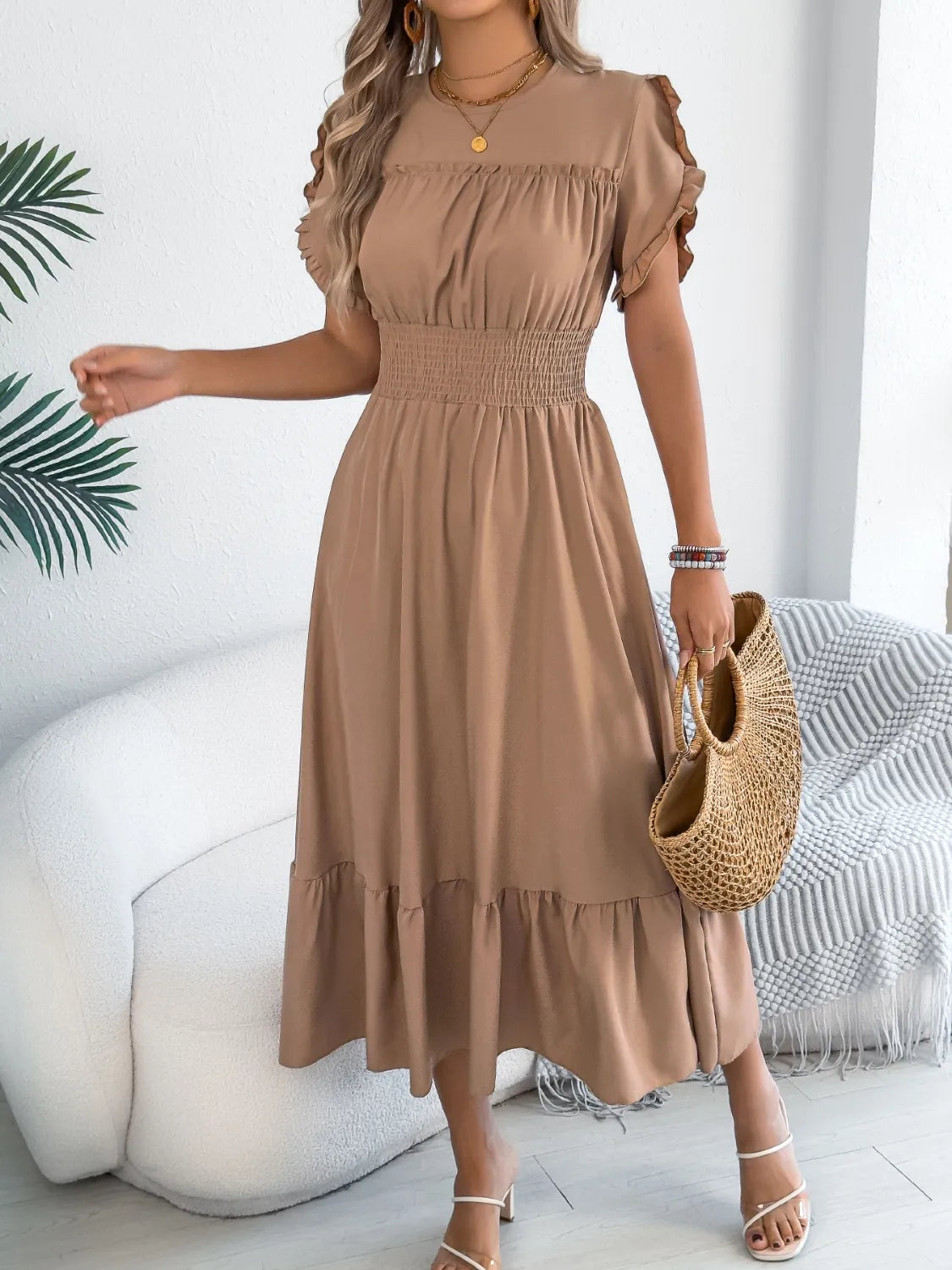 Women's midi dress, round neck