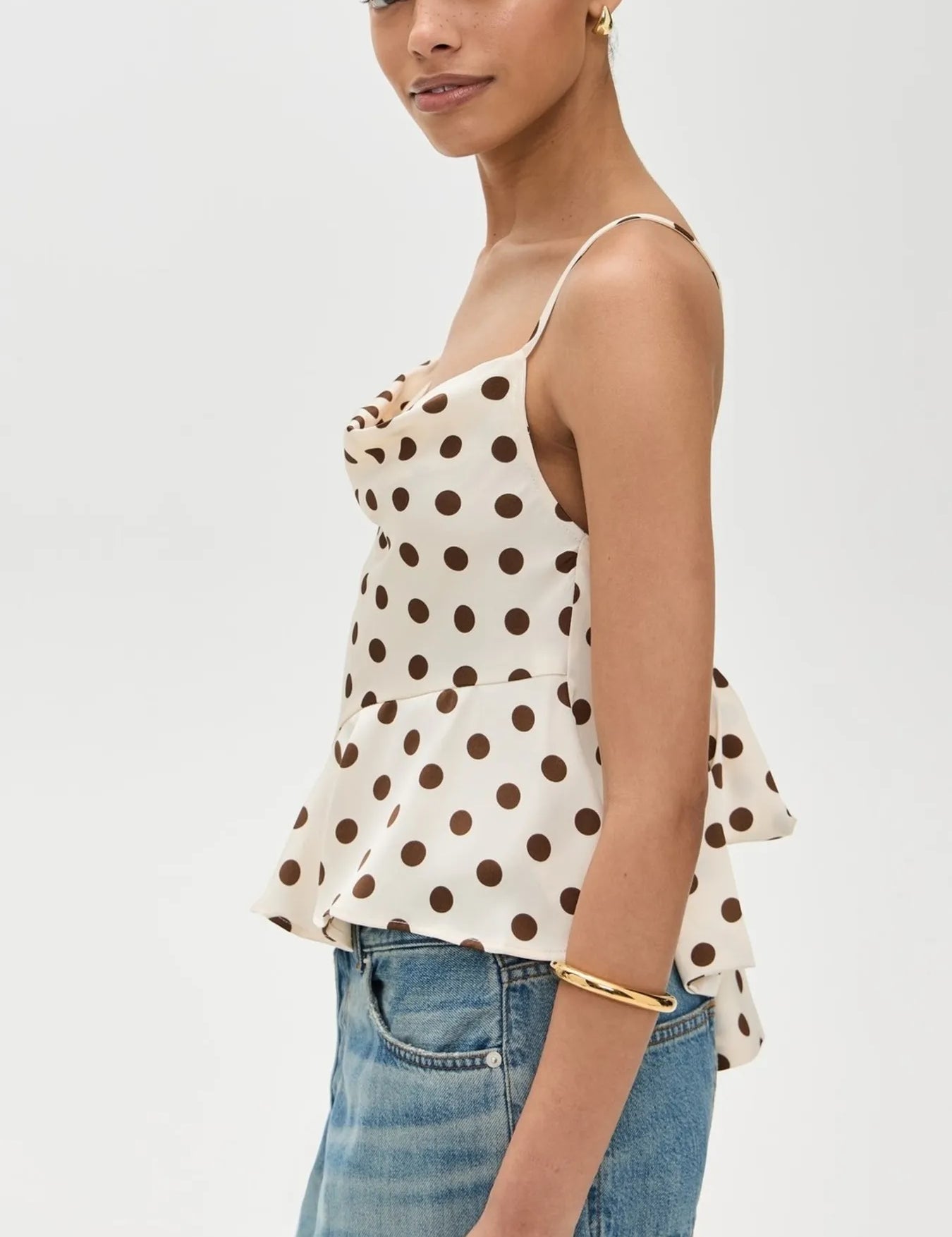 Beige Polka Dot Top – Back-Tie Camisole Detail – Chaotic Fashion