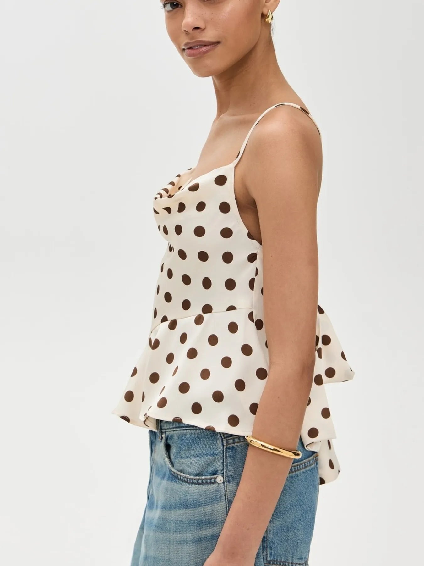 Beige Polka Dot Top – Back-Tie Camisole Detail – Chaotic Fashion