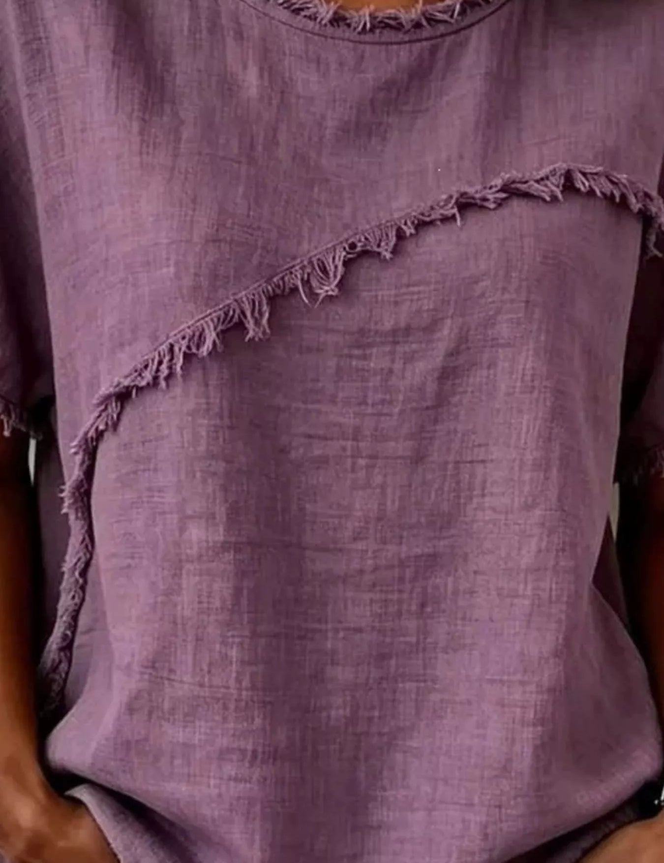 Frayed Hem Short Sleeve Top – Khaki Breathable Fabric – Chaotic Fashion