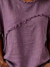 Frayed Hem Short Sleeve Top – Khaki Breathable Fabric – Chaotic Fashion