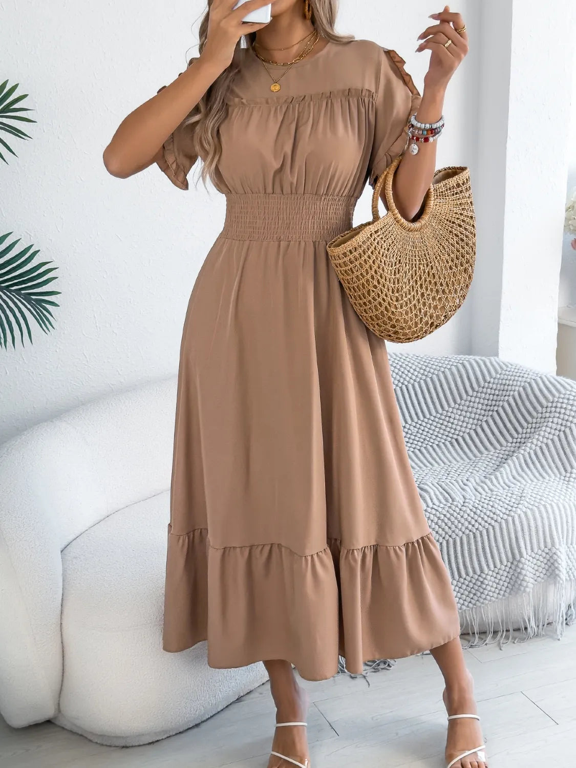 Women's midi dress, round neck