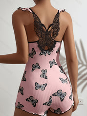 Butterfly Print Women's Sleepwear Romper