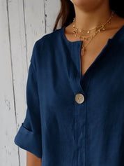 Womens Casual Blouse – Red Linen-Look Weave – Chaotic Fashion