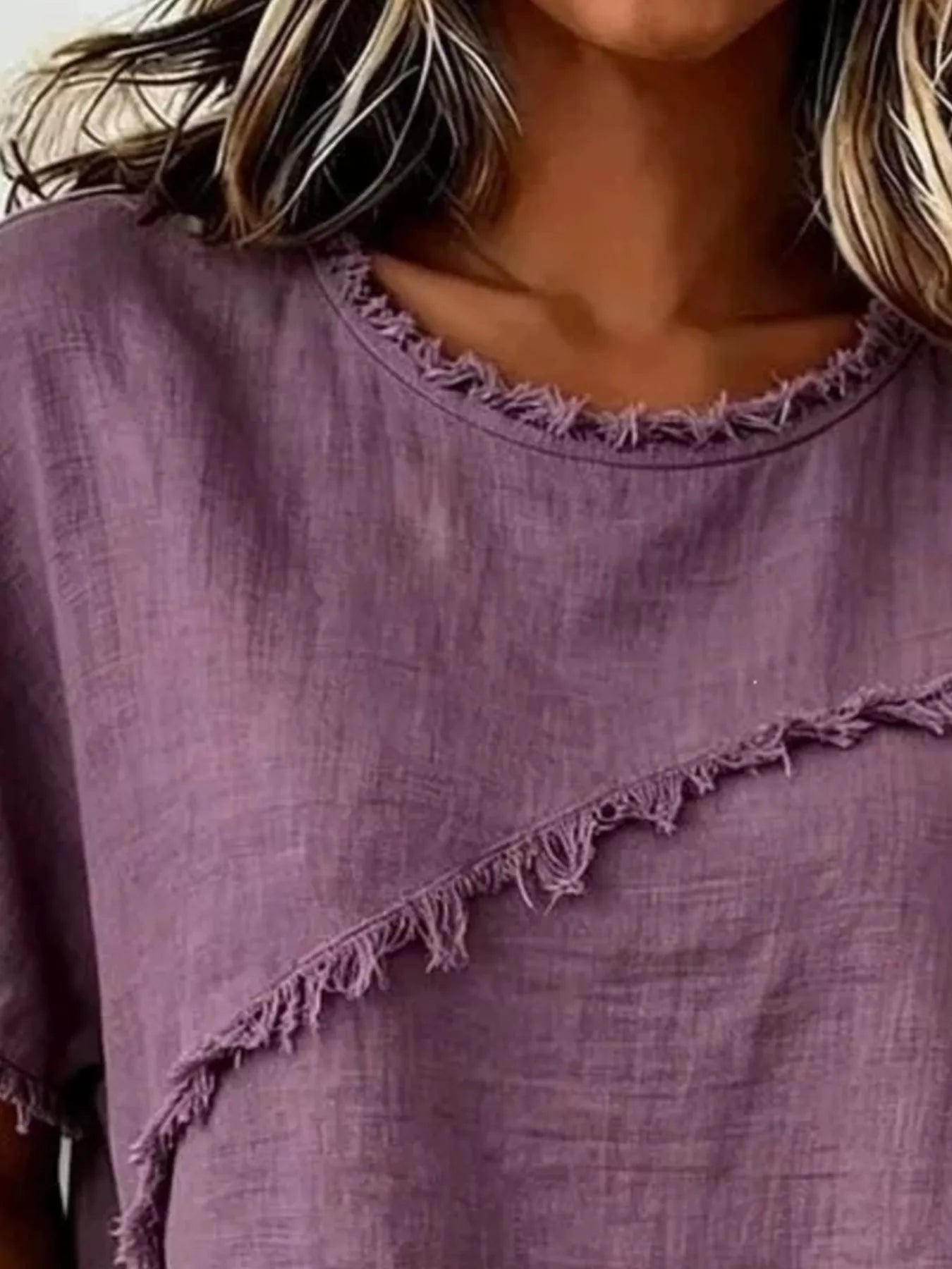 Womens Casual Top – Apricot Distressed Hem – Chaotic Fashion