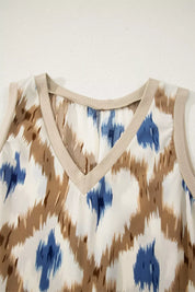 Women's midi dress in abstract print, v-neck sleeveless