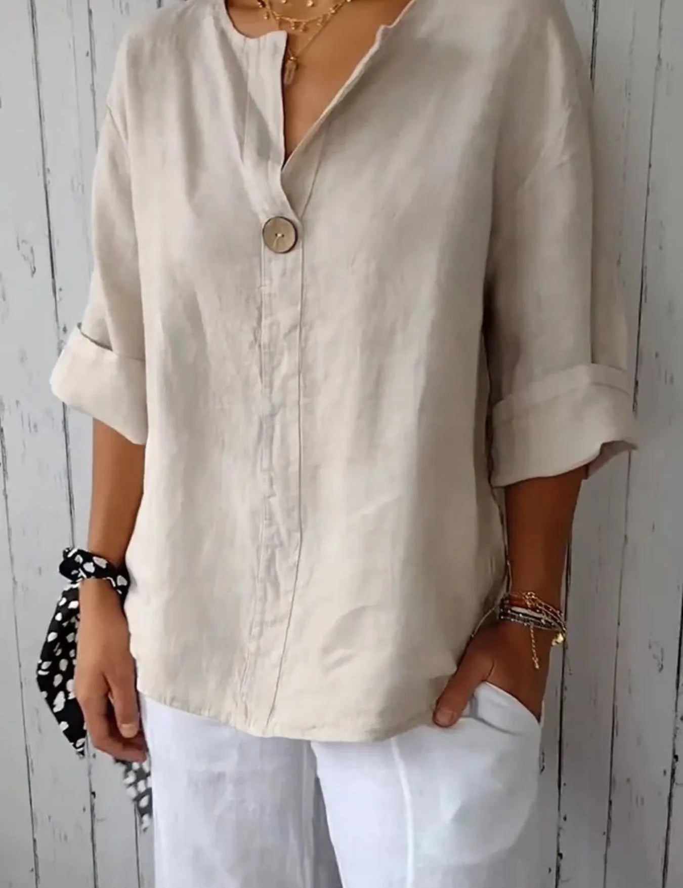Plus Size Linen Blouse – Relaxed Fit in Green – Chaotic Fashion